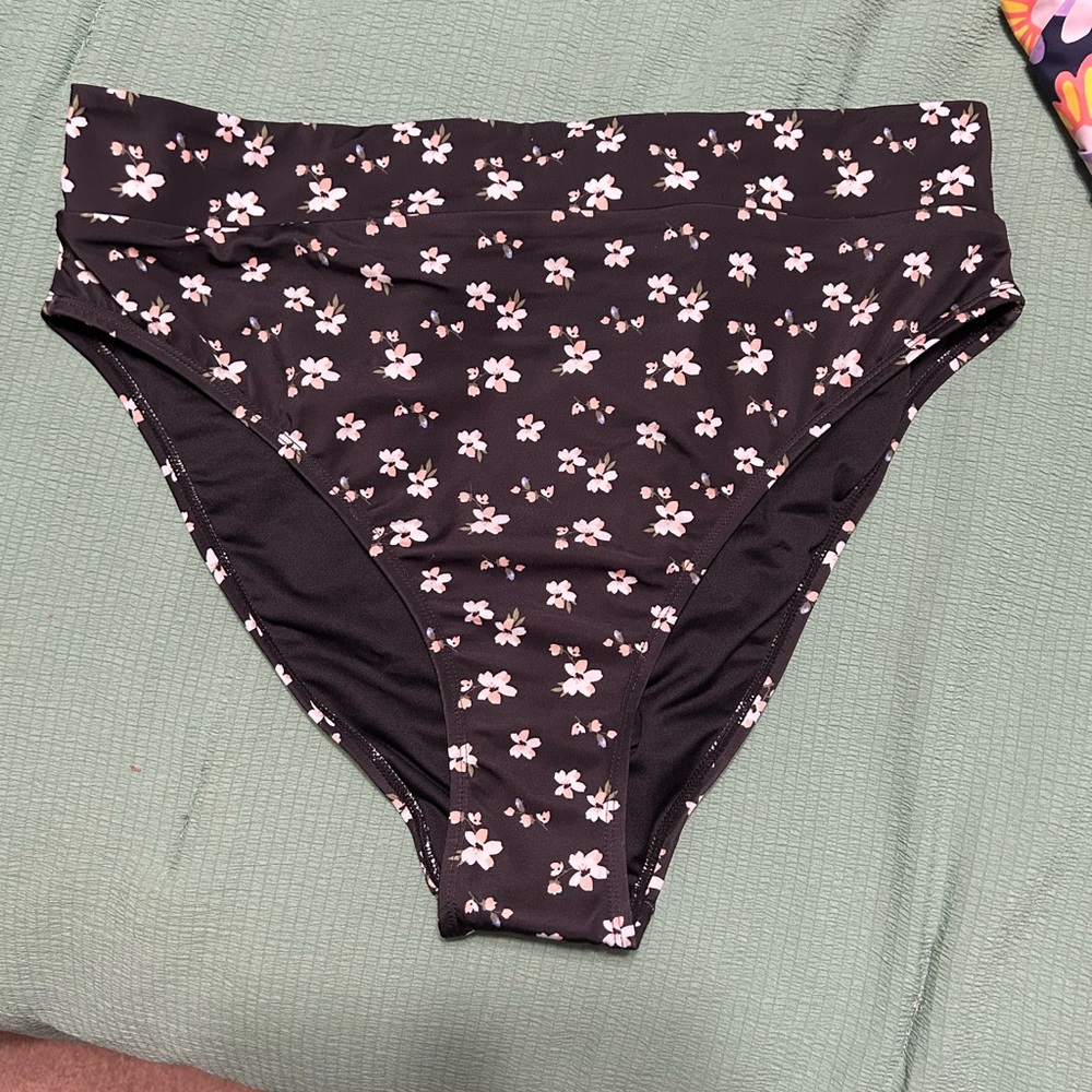 Aeropostale Black and Pink Floral high waisted Bikini Bottoms